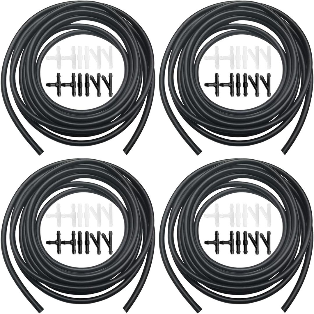 Windshield Washer Hose Repair Kit, Automotive Replacement Windshield Washer Hoses Connect Car Water Pump&Nozzles for Most Car Windshield Washer Tubing (4*4M Washer Fluid Hoses & 48Pcs Hose Connectors)
