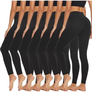 FULLSOFT 7 Pack Leggings for Women - High Waisted Tummy Control Workout Yoga Running Pants Black Leggings (L, Black)