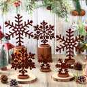 Zonon 6 Pcs Metal Snowflake Table Decor Chocolate Brown Desktop Winter Snowflake Sign Vintage Decoration Sign with Wooden Base for Christmas Winter Holiday Retro Party Wonderland Home