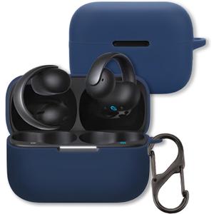 Case for Anker Soundcore AeroClip Open-Ear Earbuds, FJIASTB Soft Silicone Protective Cover with Carabiner, Shockproof (Dark Blue)