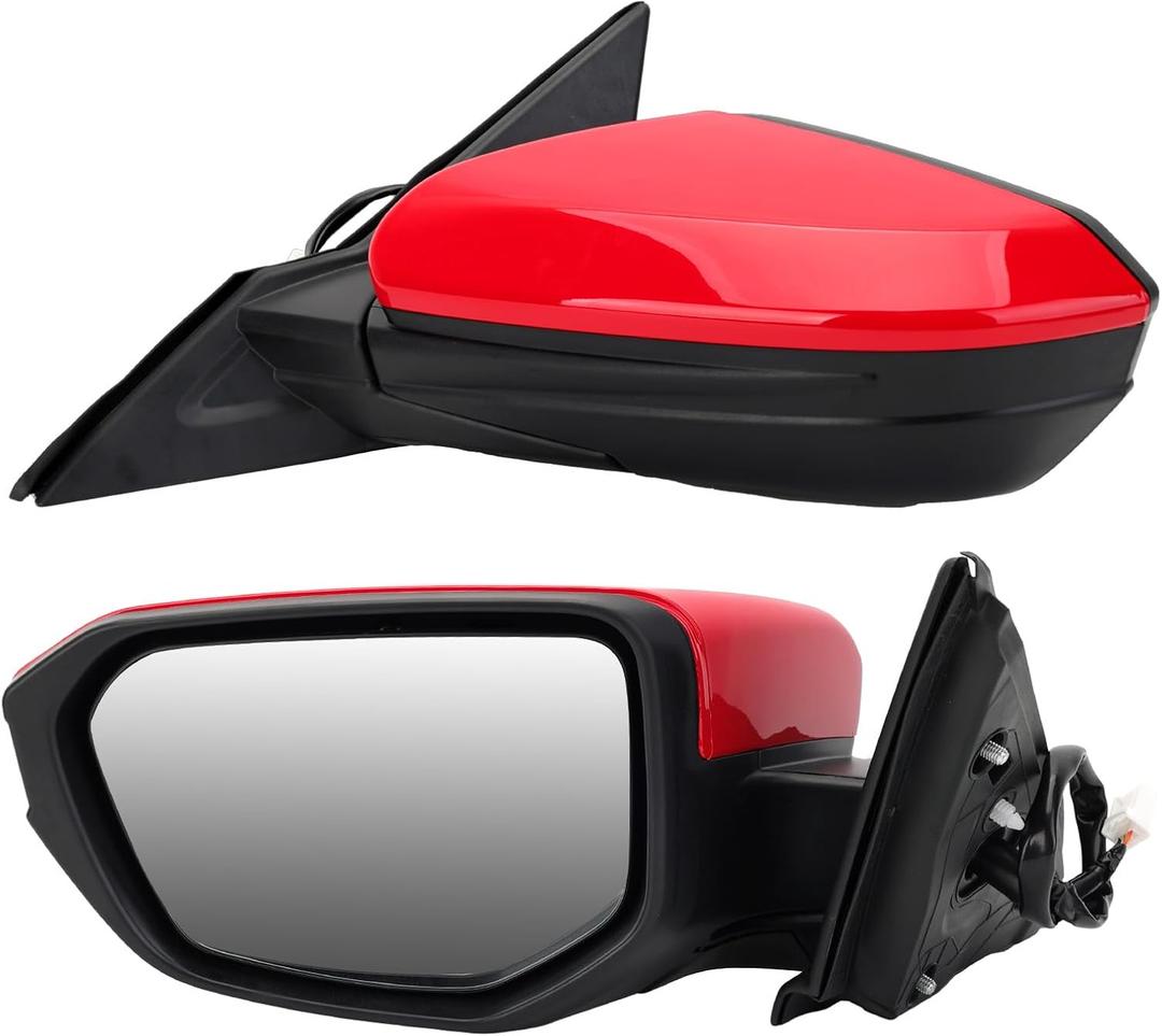 Driver Side View Mirror Compatible With 2016 2017 2018 2019 2020 2021 Honda Civic Coupe Sedan Hatchback,Mirror with Power Glass,Non-Heated,Manual Folding(Red) (Left-3pins)
