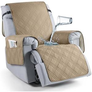 TAOCOCO 100% Waterproof Recliner Chair Cover, Non Slip Recliner Covers for Recliner Chair with Pocket, Washable Reclining Chair Cover Furniture Protector for Kids,Dogs(23.6'', Camel)