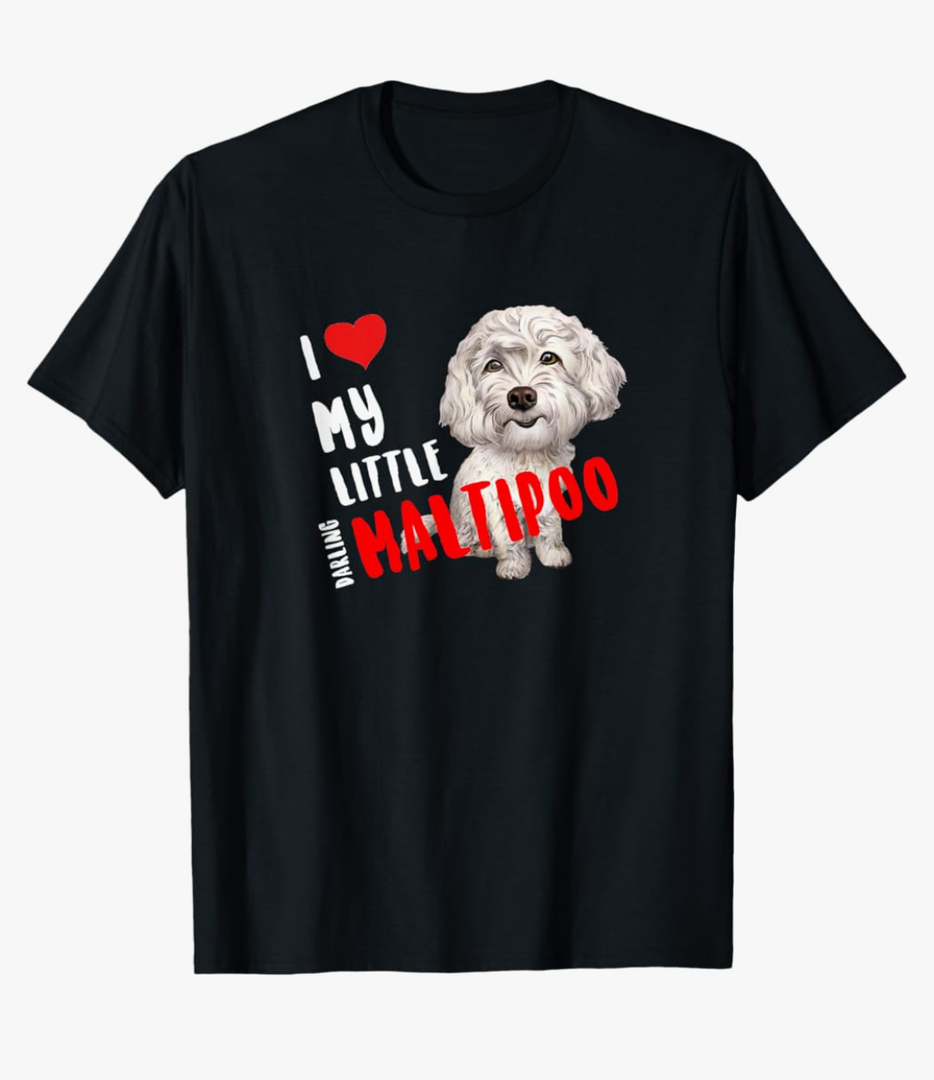 I Love My Little Darling Maltipoo Dog Funny Cute Red Heart T-Shirt for Men Women M