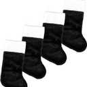 Iconikal 4-Pack Black 18-Inch Plush Fabric Christmas Stocking, Soft White Cuff, Holiday Decor