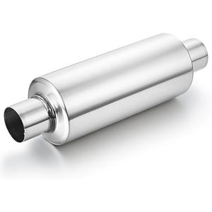 LCGP 2" Inlet Universal Resonator, 2" Outlet 13.77" Overall Length Stainless Steel High Performance Muffler, Polished, Pass-Thru Design (Silver)