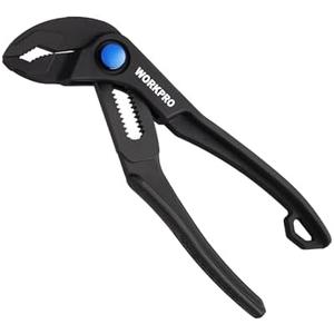 WORKPRO Mini Water Pump Pliers, 4-Inch Groove Joint Pliers, Fast Adjustable Tongue and Groove Pliers with 15-Position Push-Lock, V-Jaw for Multi-Surface Grip, Ideal for Tight Spaces and Versatile Use