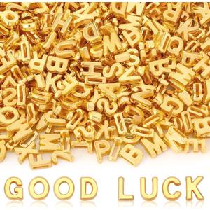 Augshy 400Pcs Gold Large Letter Beads,A-Z Mixed Big Alphabet Shape Beads for Jewelry Making Bracelets Necklaces Key Chains Shoelaces Crafts Party Decor(9 x 12 mm)
