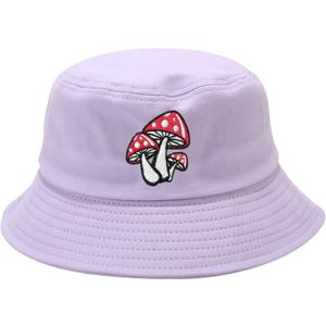 Mushroom Embroidered Bucket Hat for Women Men Girl, Light Purple Summer Travel Unisex Embroidery Beach Sun Hat Outdoor Fisherman Cap (Purple)