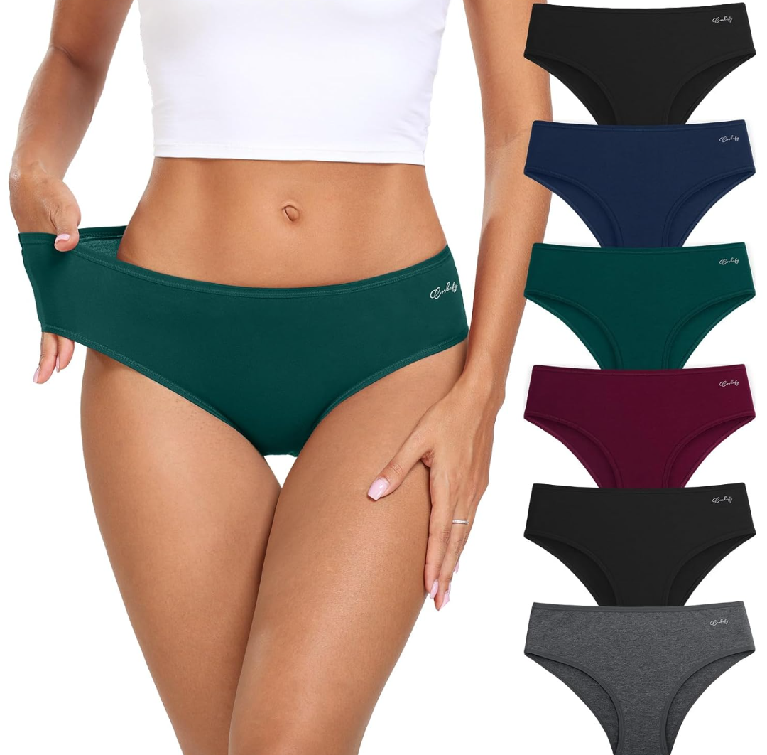 coskefy Women's Underwear Cotton Hipster Panties Low Rise Briefs Soft Strench Breathable Ladies Bikini Underwear 6 Pack, 3XL