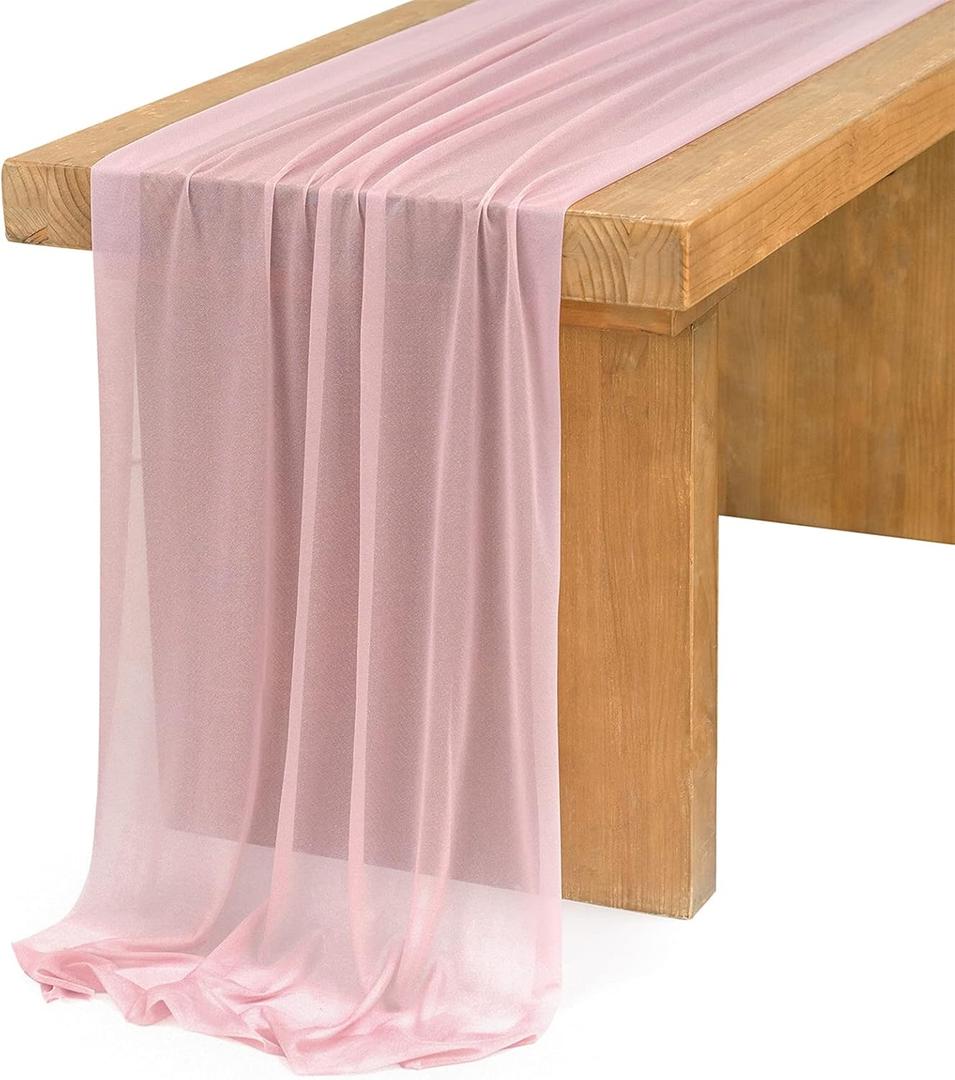 Ling's Moment 14Ft Dusty Rose Table Runner Dusty Pink Sheer Chiffon for Wedding Reception Rustic Boho Wedding Party Bridal Shower Table Decorations