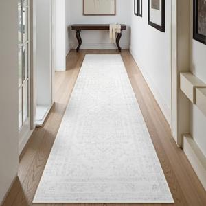 Uphome Long Runners for Hallways, 2'6x10 Washable Boho Bedroom Runner Rug Non Slip, Modern Soft Entryway Runner Rugs Low Pile, Non Shedding Floor Carpet Runner for Hallway Kitchen, Light Grey