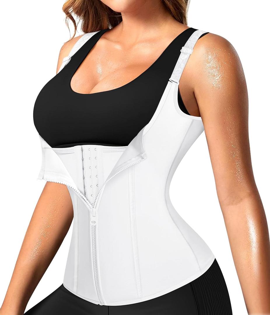 Nebility Waist Trainer for Women Corset Shapewear with Zipper Women's Waist Cincher Tank Top with Adjustable Straps (Large, White)
