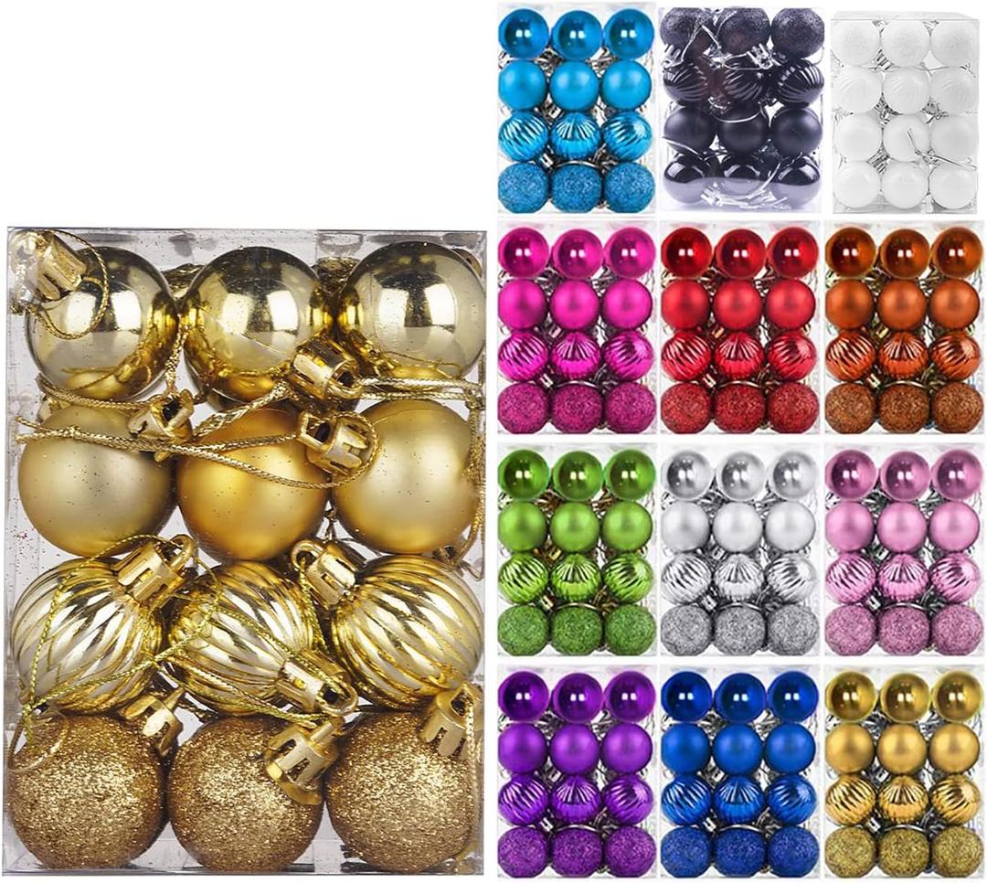 Emopeak 24Pcs Christmas Balls Ornaments for Xmas Christmas Tree - 4 Style Shatterproof Christmas Tree Decorations Hanging Ball for Holiday Wedding Party Decoration (Gold, 1.3"/3.2CM)