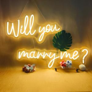 Will You Marry Me Neon Sign Large for Wall Decor, 44.5" Two-piece Free Combination Will You Marry Me ED Sign with Remote Control, Light Up Sign for Proposal Wedding Decorations, Warm Whtie
