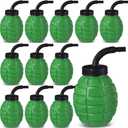Tanlade Army Birthday Party Camo Party Supplies Grenade Cups with Straws and Lids, 10 oz Plastic Grenade Shape Cup Reusable Cups Bulk for Army Soldier Camouflage(12 Pcs)