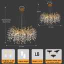 Tree Branches Chandeliers Luxury Round Crystal Pendant Light 8 Light Ceiling Hanging Light for Dining Room Bedroom Living Room Entryway Gold 23.7"