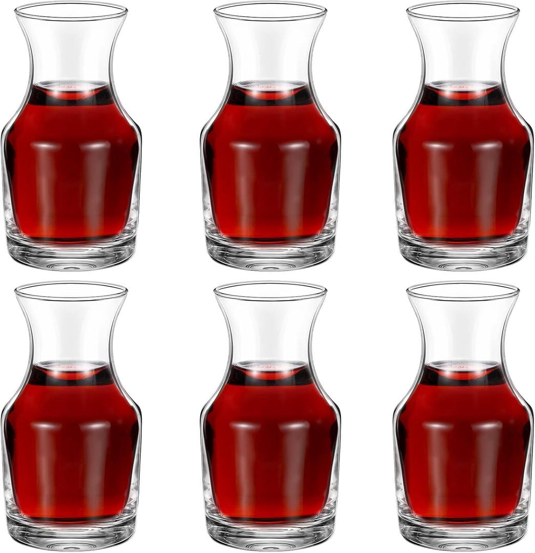 Remagr 6 Pack Single Serving Wine Carafe Glass Small Mini Carafe Individual Wine Refill Decanter for Dinner Parties Tastings Bars Restaurants (7.7 oz)