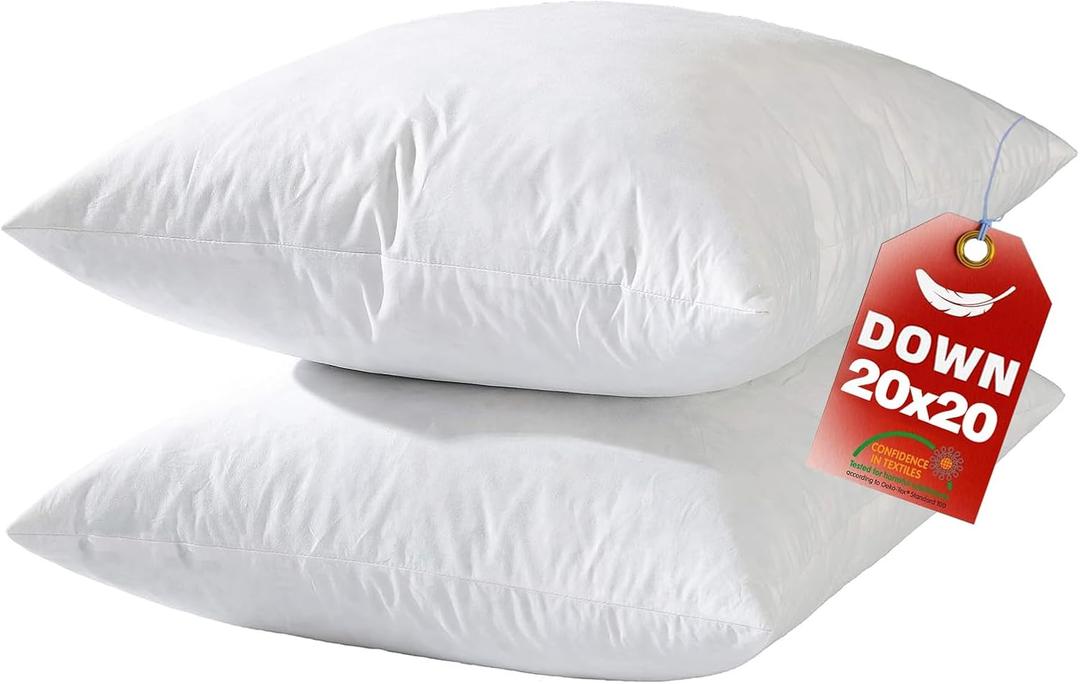 20x20 Down Feather Pillow Inserts Set of 2, 100% Organic Cotton Bedding Throw Pillow Inserts Firm Large Lumbar Pillows in Bed Decorative Pillows for Couch