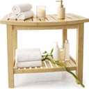 Bamboo Stool Natural Wood Finish, Eco-Friendly Small Bench for Bathroom, Bedroom, Entryway, or Spa Durable, Lightweight & Stylish Seating or Step Stool