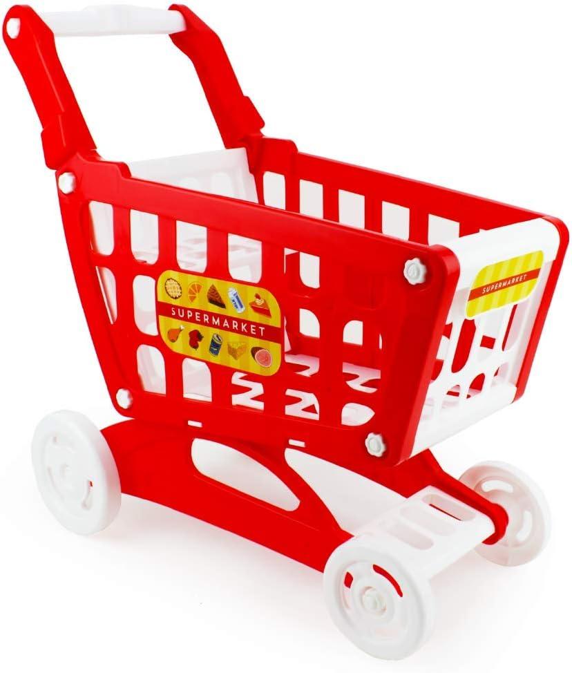 Boley Mart Red Shopping Cart Toy for Kids and Toddlers - Pretend Play Grocery Shopping Cart with Wheels - 20x18 inches - Easy Assembly - Child-Safe and Durable - Ages 3+