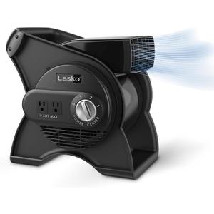 Lasko 12 Utility Fan for Job Site or Home Use, 289 CFM, Pivoting High Velocity Blower Fans, 3 Speeds, 2 Accessory Outlets 120V, Black, U12104