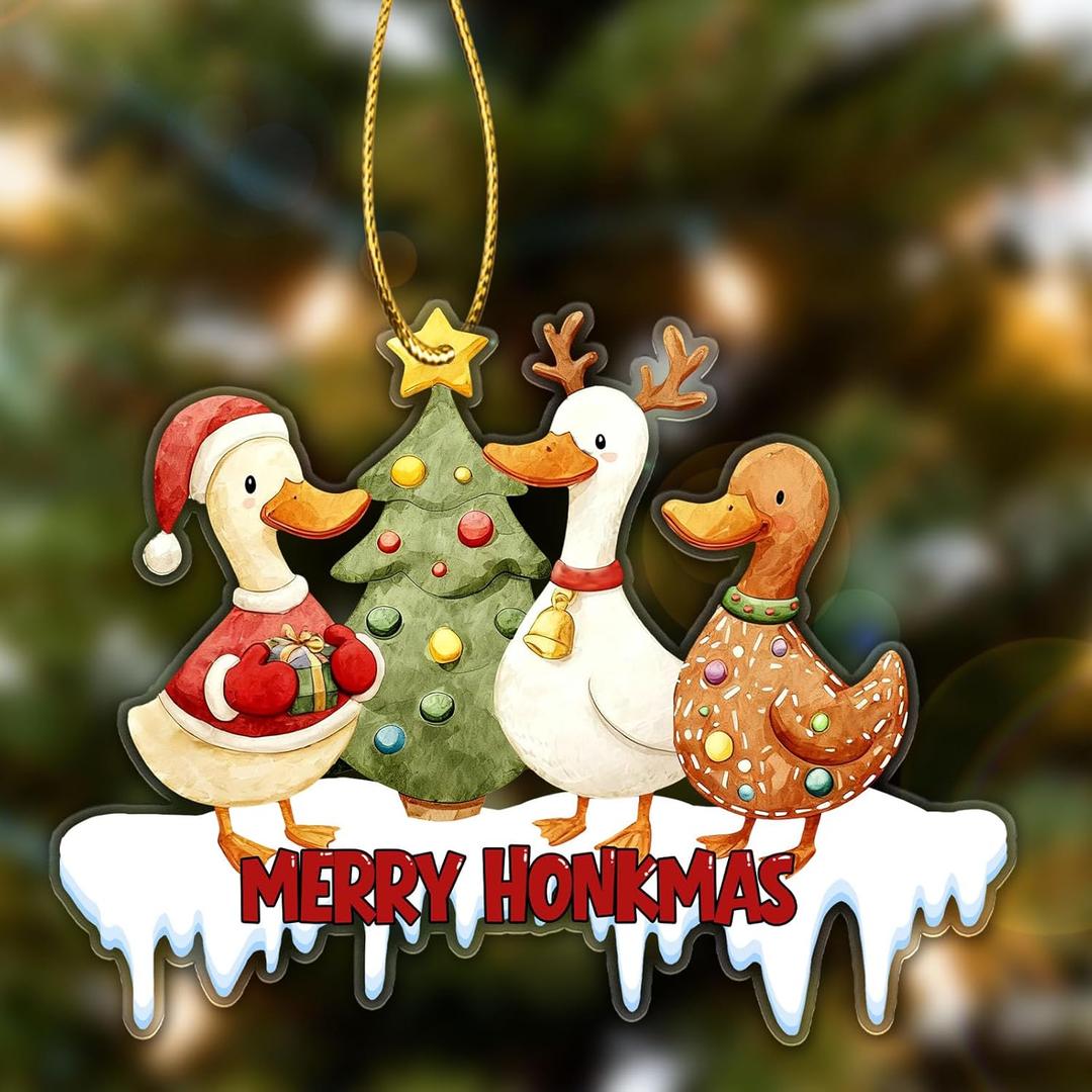 5 x Duck Ornaments for Christmas Tree, Funny Ducks Christmas Ornaments, Farm Animal Ornament for Xmas Trees Home Party, Duck Lovers Gifts, Acrylic Ornament