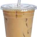 GUSTO Clear Plastic Cups with Flat Lids [16 oz - 100 Count] - Disposable Iced Coffee Cups with Lids - PET Plastic Cold Cups for Smoothies, Juices & To-Go Drinks - Formerly Comfy Package