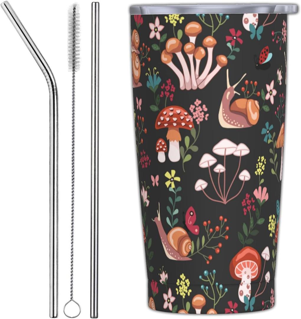 Yobvec Cute Mushroom Tumbler with Lid and Straw, 20 Oz Stainless Steel Insulated Water Bottle Travel Coffee Mug