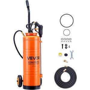 VEVOR Industrial Concrete Sprayer with Wheeled Cart, 5 Gallon Stainless Steel Sprayer, Heavy Duty Tri-Poxy Pump Sprayers, 20.5''Wand, 48" & 120" Hoses, 2 Brass Nozzles for Construction, Lawn & Garden