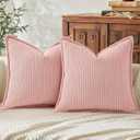 Mecatny Corduroy Summer Throw Pillow Covers 22x22 Set of 2, Neutral Decorative Soft Boho Couch Pillow Covers with Broadside for Sofa Living Room, Pink