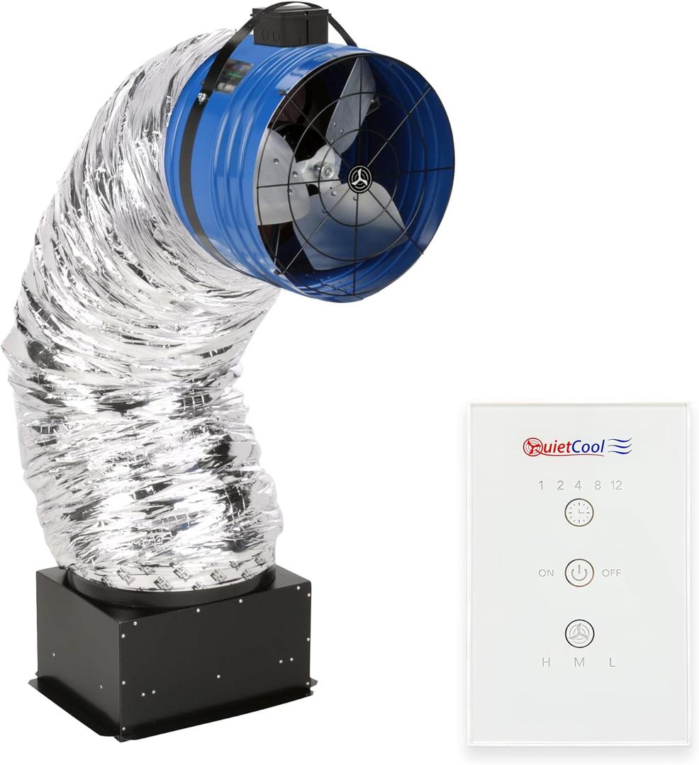 Quietcool QC CL-2250 RF Classic Advanced Whole House Fan with Wireless Control - Up to 2465 CFM - Two Speed - Covers up to 1,233 SQFT Removable Grille