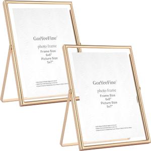 Gold 68Floating Frame 2-Pack For Photo Sizes(3.5x5''4x6''5x7''),Classy Metal Floating Frame 5x7''Tabletop Shelf Photo Frames for Christmas,Wedding Party,Home or Office Decor