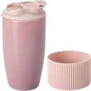 Ceramic Travel Coffee Mug with Polypropylene Lid and Insulated Sleeve, 16 oz, Portable Coffee Cup for Car Cup Holder, Transmutation Glaze Microwave and Dishwasher Safe(Pinkish Purple)