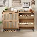 ChooChoo Shoe Storage Cabinet with 2 Flip Drawers, Deodorizing Shoe Organizer Storage for Entryway, Freestanding Hidden Slim Narrow Shoe Rack Cabinet, Rustic Oak