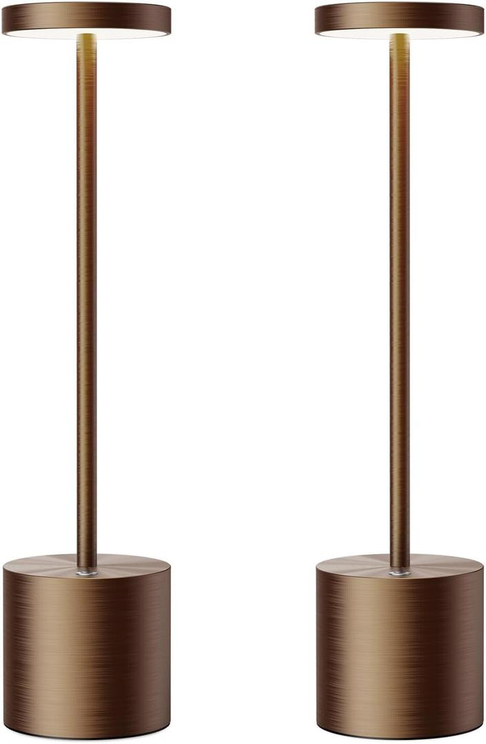 SAKRINGT Cordless Table Lamps Rechargeable,6000mAh Portable Battery Operated LED Table Light for Restaurant Outdoor 2 Pack Brown