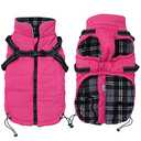 Winter Warm Coat Geyecete Waterproof Dog Jacket with Harness Traction Belt,Pet Outdoor Jacket Autumn and Winter Clothes for Medium, Small Dog-Pink-L