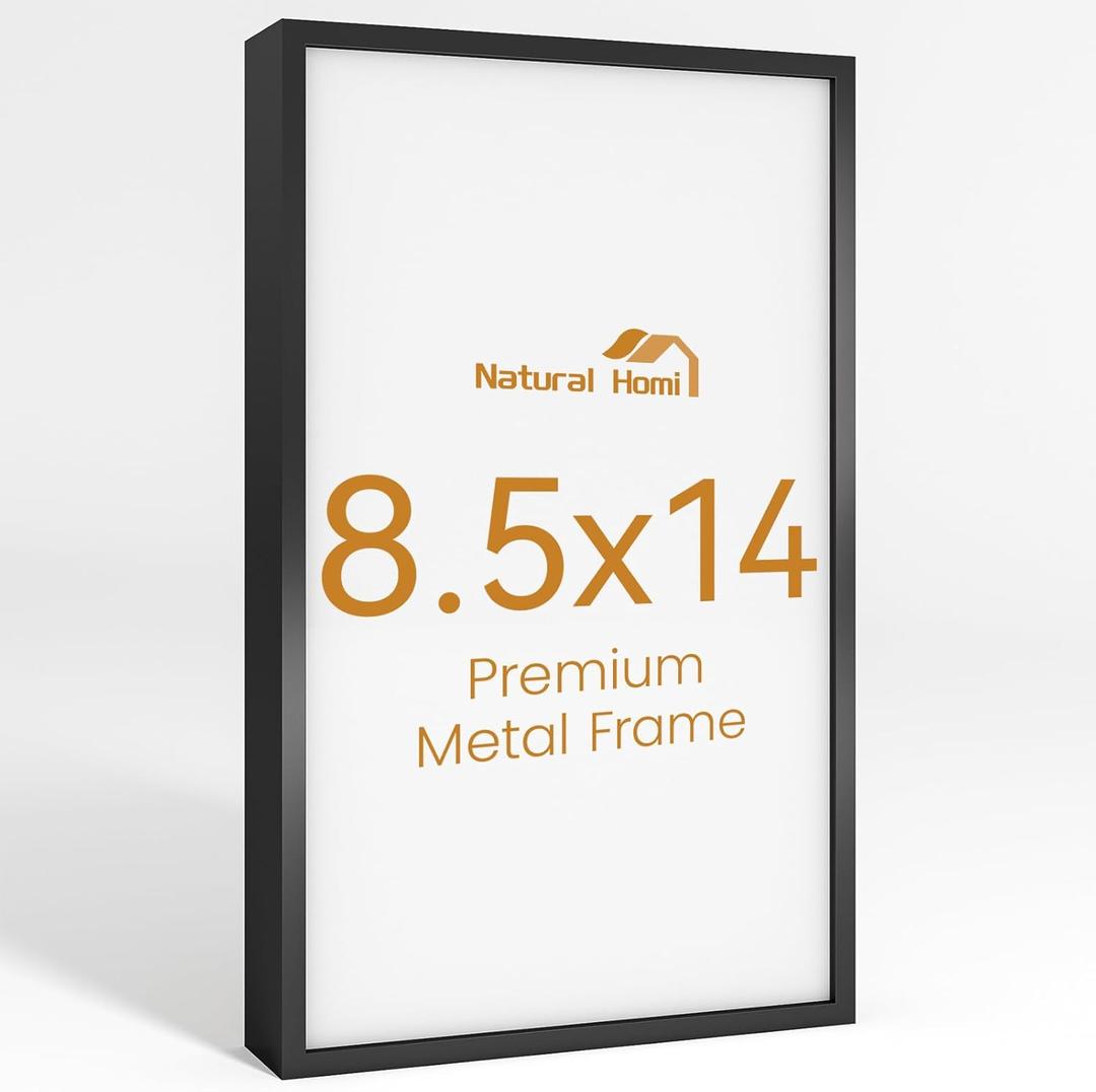 8.5x14 Aluminum Metal Picture Frame,Tempered Glass Black Photo Frame 8.5x14 for Family Photo,Posters,Art,Document to Wall Mount Horizontally or Vertically