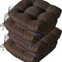 Chair Cushions for Dining Chairs, Seat Cushions for Kitchen Chairs, Indoor Seat Cushions with Ties, Tufted Foam Chair Pads, Non Slip Chair Cushions Set of 4, 15.5" x 15.5" x 4", Brown (Pack of 4)