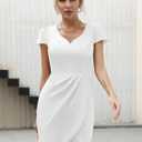 Missufe Women's Short Sleeve Sweetheart Ruched Fitted Wrap Mini Summer Party Formal Dress (White, XL)