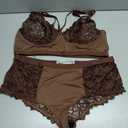 SOLY HUX Women's Plus Size Sheer Lace Lingerie Wireless Bra and Panty 2 Piece Underwear Set Coffee Brown 3X-Large Plus