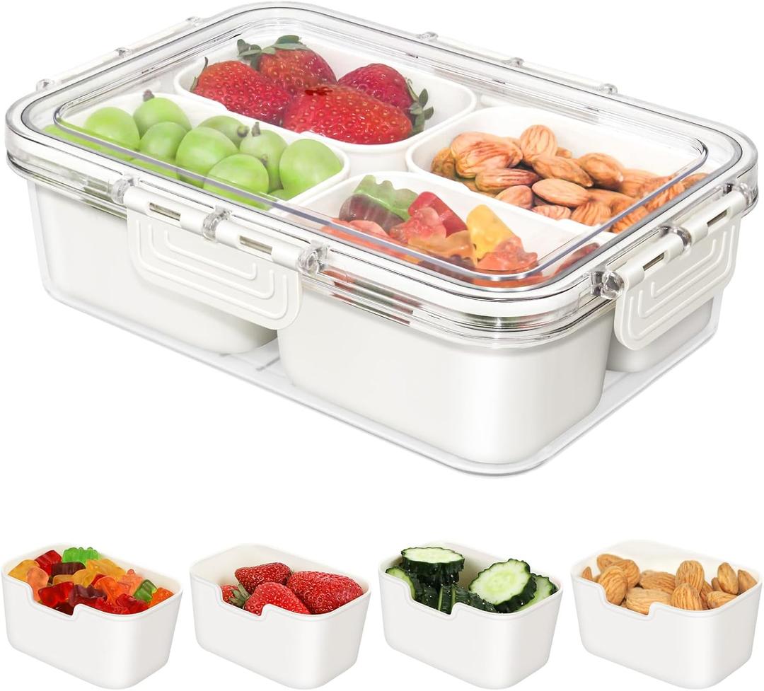 Small Snackle Box Container, Divided Serving Tray with Lid, 4 Compartment Snack Box Container for Candy, Fruits, Charcuterie, Travel & Parties, BPA-Free (Hand Wash Only)