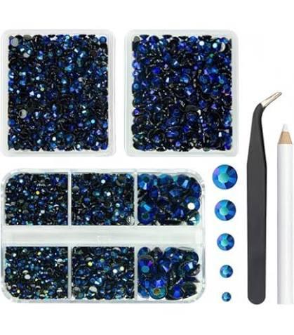 22000pcs Resin Flatback Rhinestones for Crafting, Ink Blue AB Bedazzling Gems Beads 2mm 3mm 4mm 5mm 6mm, Non-Hotfix SS8 SS10 SS16 SS20 SS30 Gems with B7000 Glue for DIY Crafts, Nails