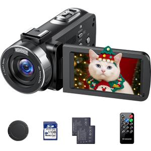 FIREFOTO Camcorder Video Camera, Digital Camera 42MP 4K Camera for Vlogging with 18X Digital Zoom 3 270 Rotation Screen Cam Corder for YouTube with 2 Batteries, 32GB SD Card, Remote Control