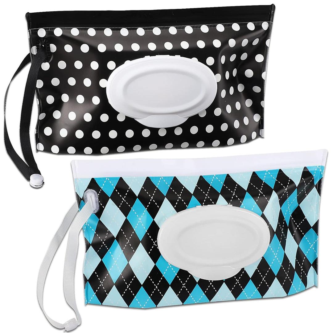 FEBSNOW 2 Pack Baby Wipes Dispenser, Portable Wipe Holder Container, Reusable Wet Wipes Pouch, Lightweight Travel Wipes Case