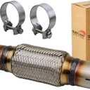 Exhaust Flex Pipe Universal Type 100% Stainless Steel For Heavy Duty and Cars (1 PC, 2X6X10 Clamps)