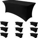 Obstal 10 Pack Stretch Spandex Table Covers for 6 Foot Tables - 6 FT Universal Rectangular Fitted Tablecloth Protector for Wedding, Banquet, Party (Black, 72 Length x 30 Width x 30 Height Inches)