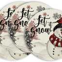 Artoid Mode Xmas Trees Let It Snow Snowman Christmas Round Placemats Set of 4, 14 Inch Winter Round Table Mats for Dining Decoration (Black)