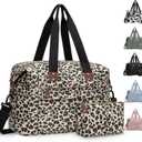 Travel Duffle Bag, Waterproof Weekender Overnight Hospital Bags for Women Men with Toiletry Bag Lightweight Carry on Personal Item Duffle Gym Bag for Travel, Airplanes, Sports (Medium, Leopard)