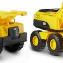 CAT Construction Toys CAT Construction Tough Rigs 15" Dump Truck & Excavator Set Toys 2 Pack Ages 3+ | Kid Powered Caterpillar Vehicle Set | Indoor or Ourdor Play | No Batteries Required, Yellwo
