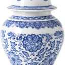 Blue and White Ginger Jar, Ceramic Chinoiserie Decorative Jars for Home, Office, Flower Vase Pocelain, Glossy Vase for Table, Living Room, Bookshelf, Mantle Fireplace, Centerpieces, 9.8"H (23.7 Ounces)
